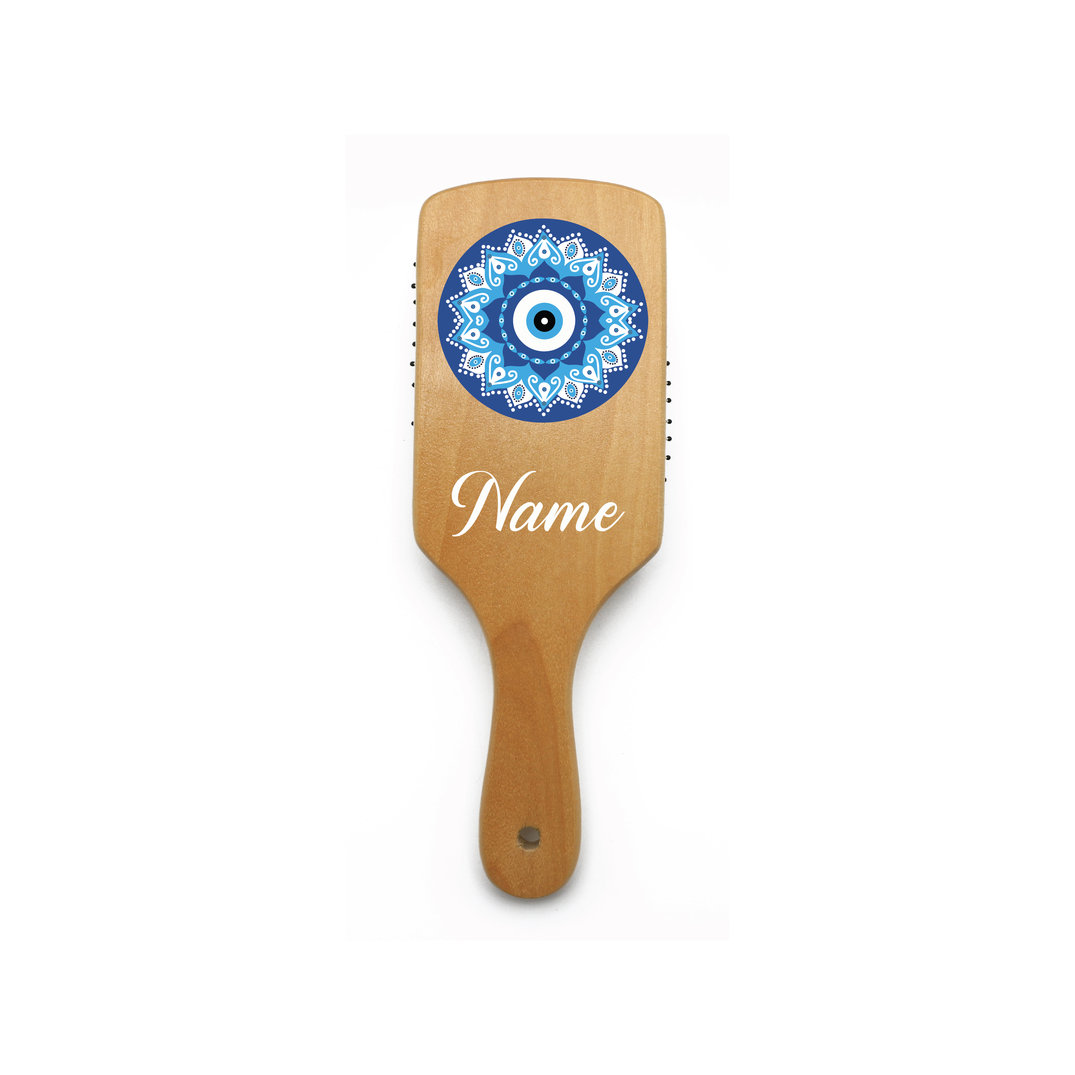 Evil Eye Personalised Wooden Bamboo Paddle Hair Brush